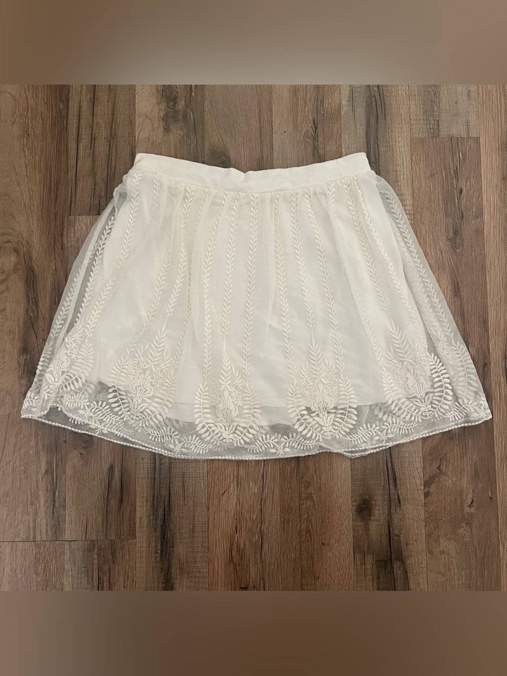 Kimchi Blue Cream Embroidered Mesh Overlay Mini Skirt